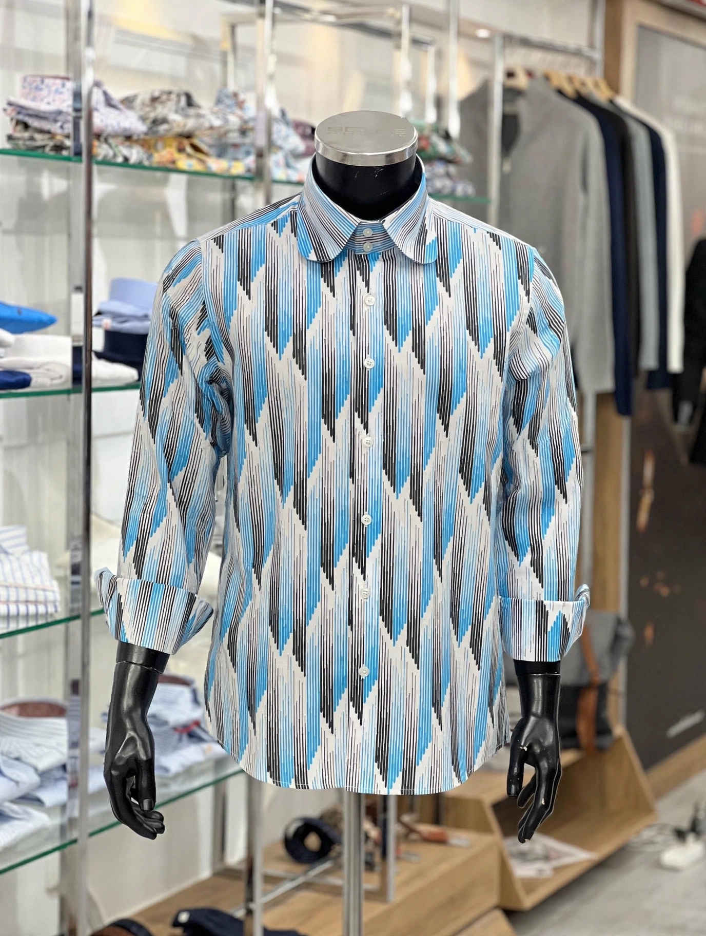 img 20260928 wa6590 Blue Diamond Ikat Print Shirt, front view