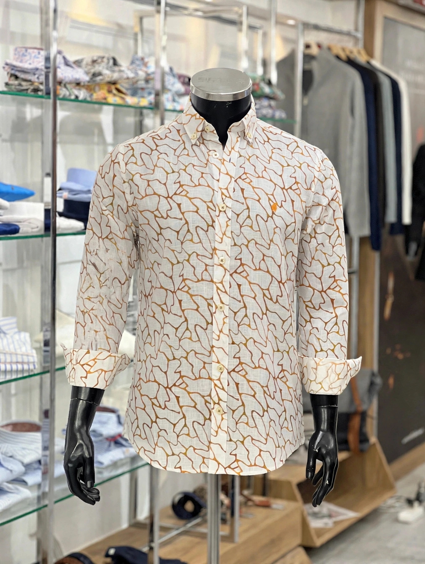 img 20260928 wa8570 Italian Premium Linen Shirt in golden orange print on white
