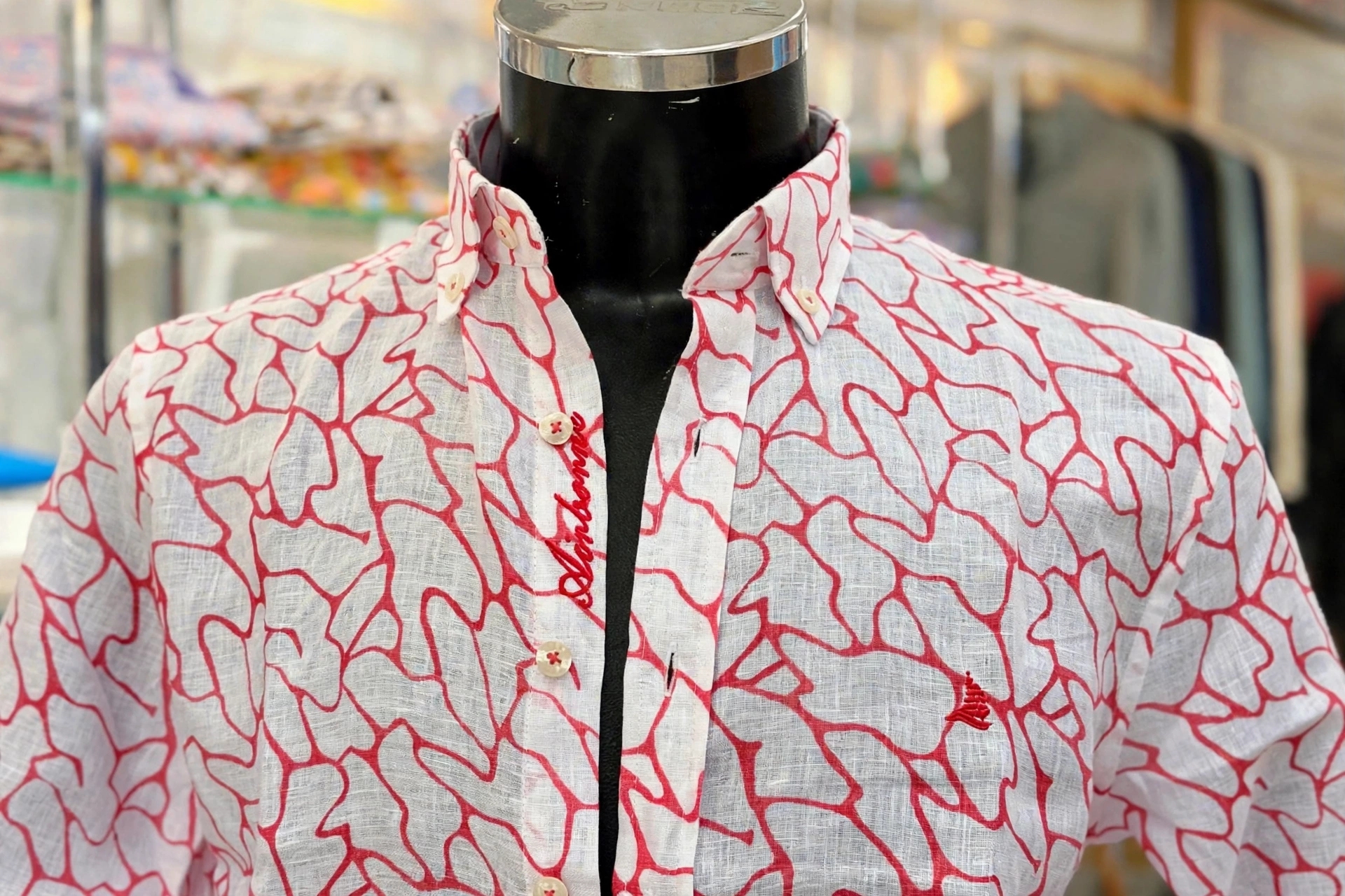 img 20261005 wa2721 Italian Premium Linen Shirt in coral red print on white