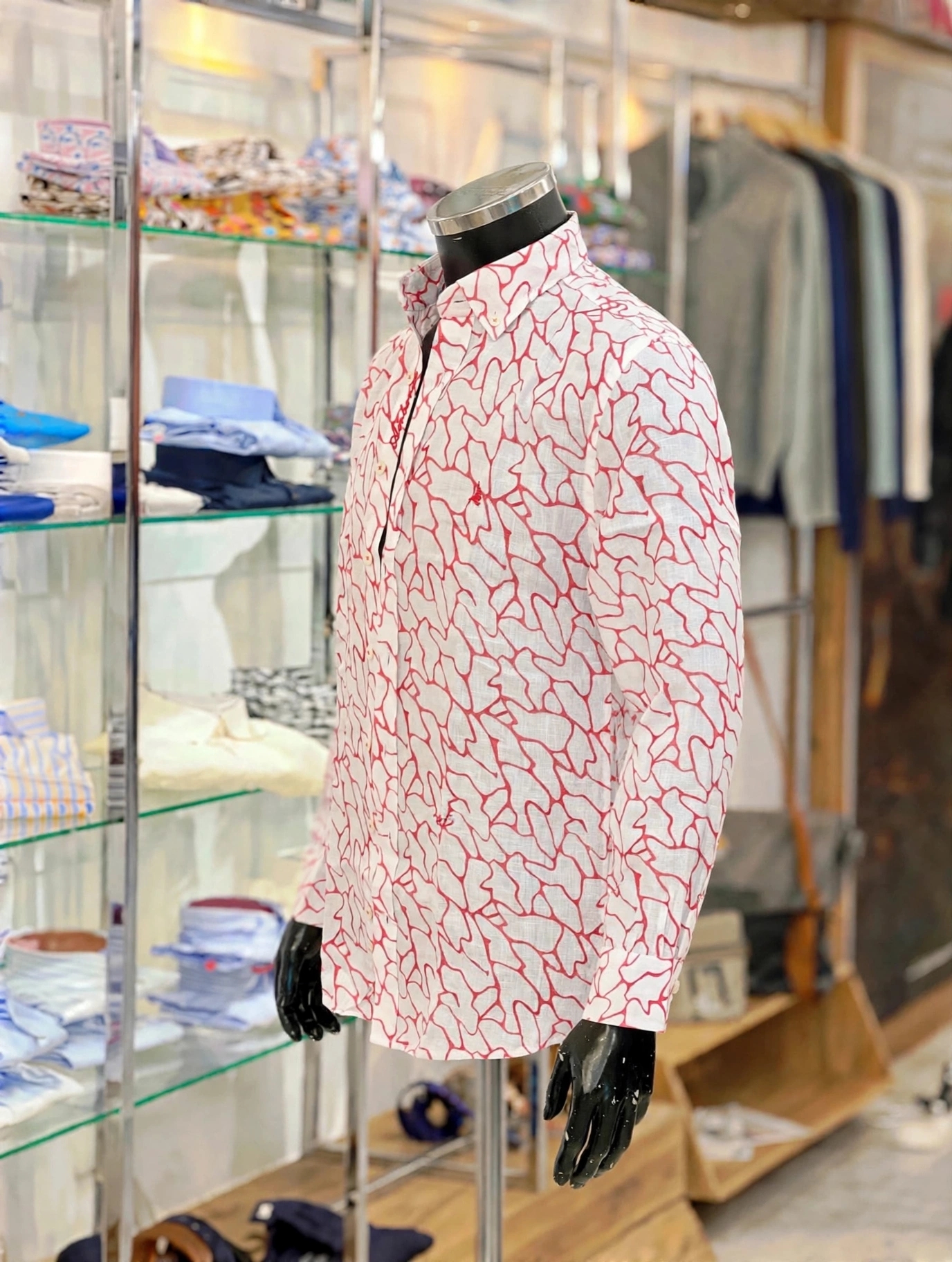 img 20261005 wa5899 Italian Premium Linen Shirt in coral red print on white