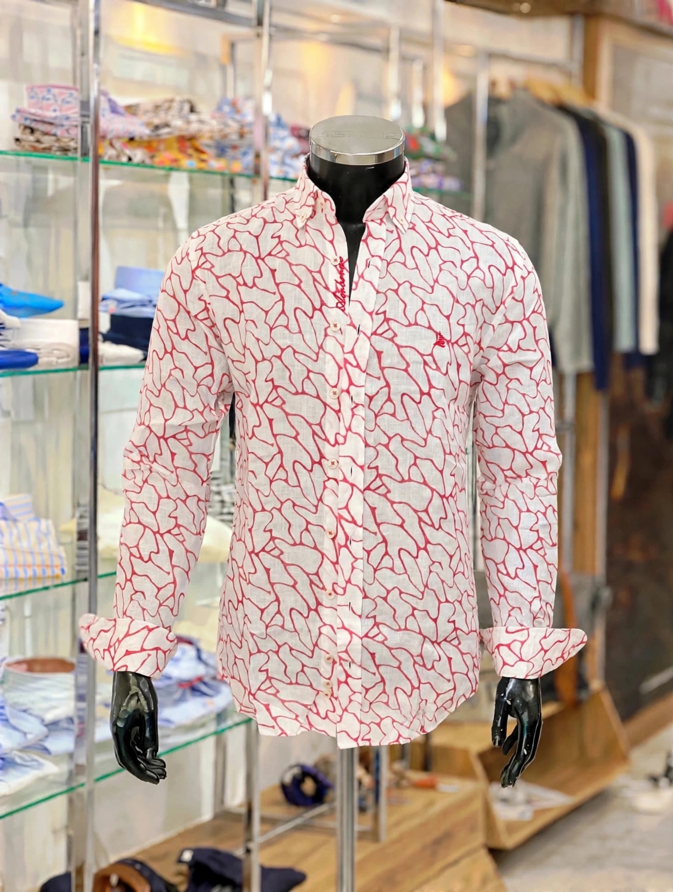 img 20261005 wa8810 Italian Premium Linen Shirt in coral red print on white