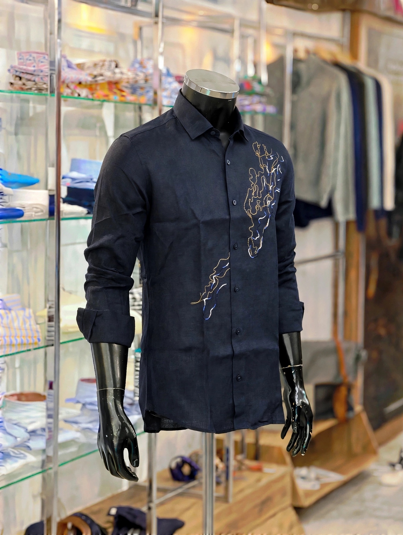 img 20261006 wa1510 Navy Italian linen shirt with multicolour embroidery