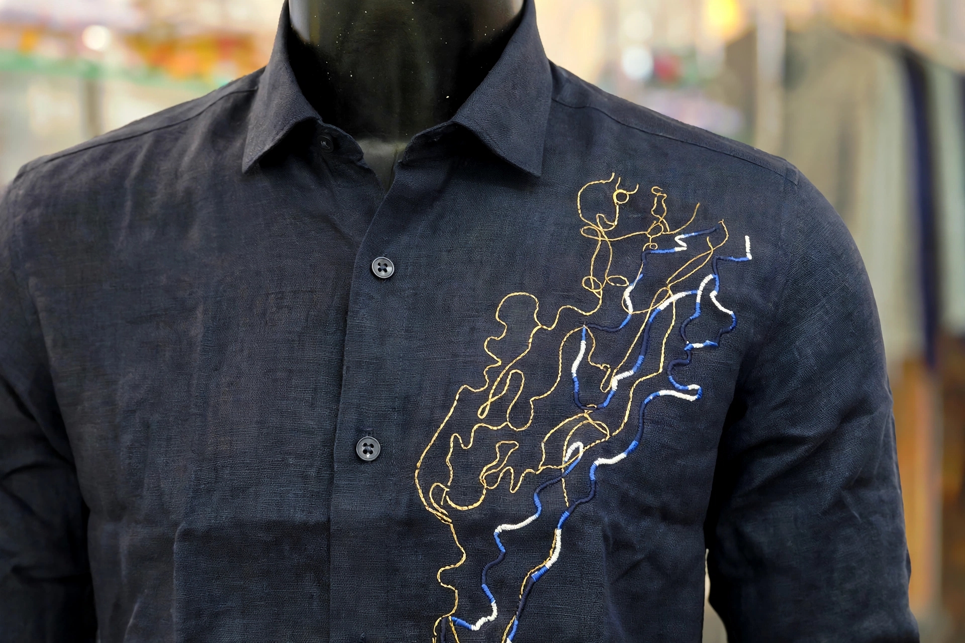 img 20261006 wa1769 Navy Italian linen shirt with multicolour embroidery